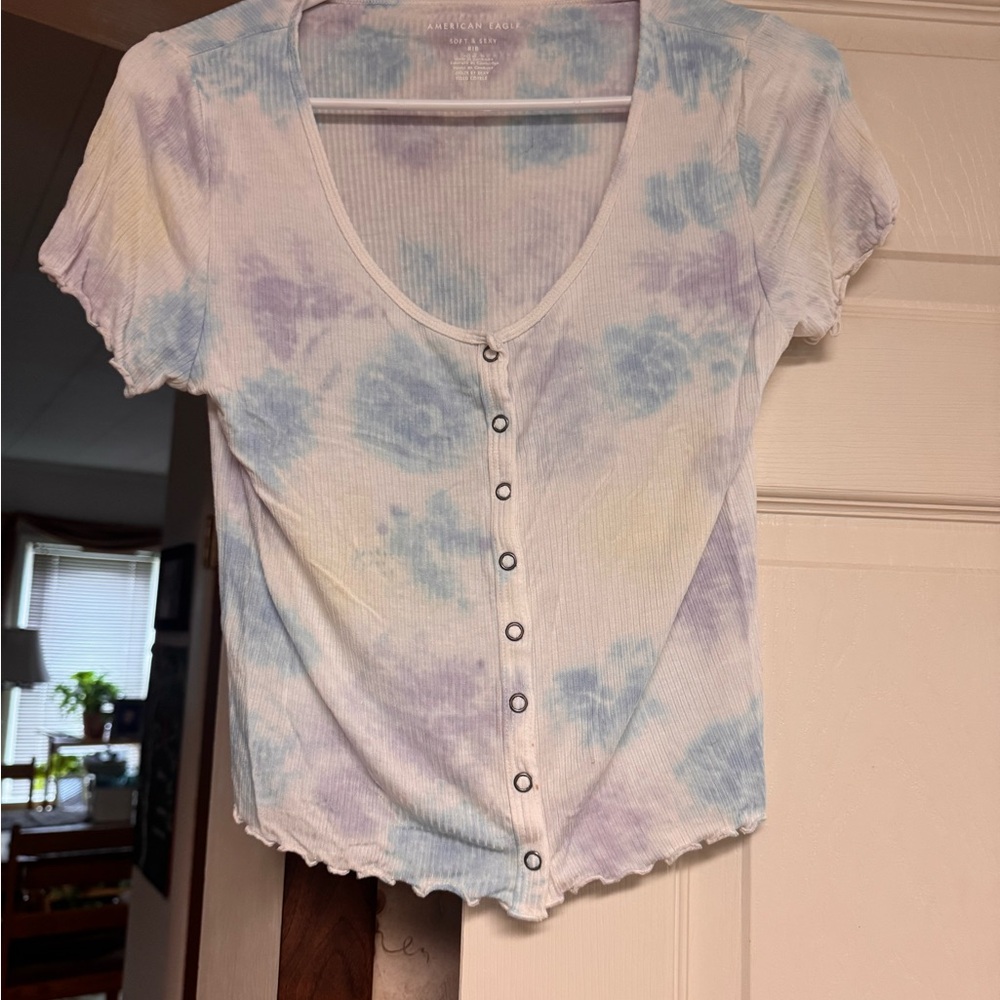 American Eagle Outfitters Pastel Tie-Dye Button Down Shirt